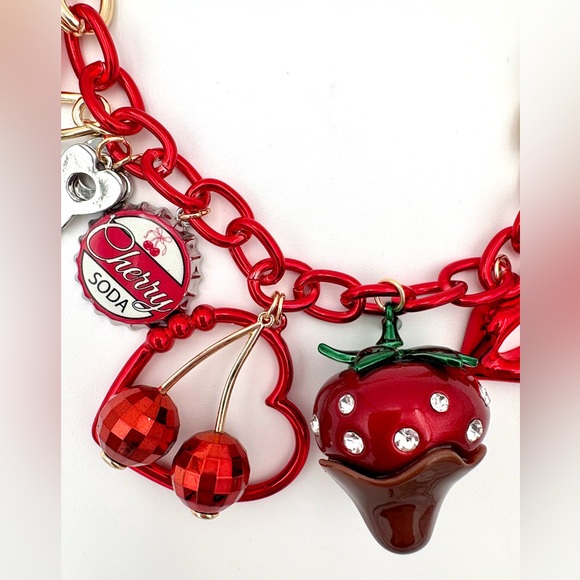 🍓 Betsey Johnson Cherry Bomb Charm Necklace – Red & Gold Statement 💋 - Picture 10 of 12